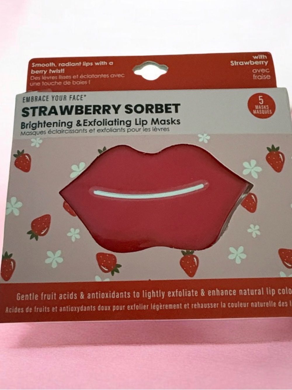 Strawberry Sorbet Brightening & Exfoliating Lip Masks - Red Qty 5